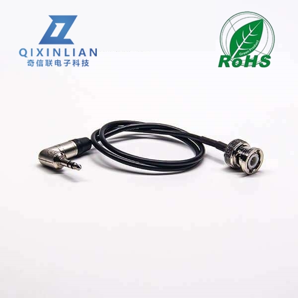 BNC转3.5mm线75ohm BNC直式公头转纽崔克90度3.5mm接头接RG174线40CM