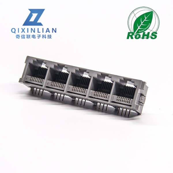 RJ45模块连接器弯式1x5母座8P8C插板接PCB板不带屏蔽